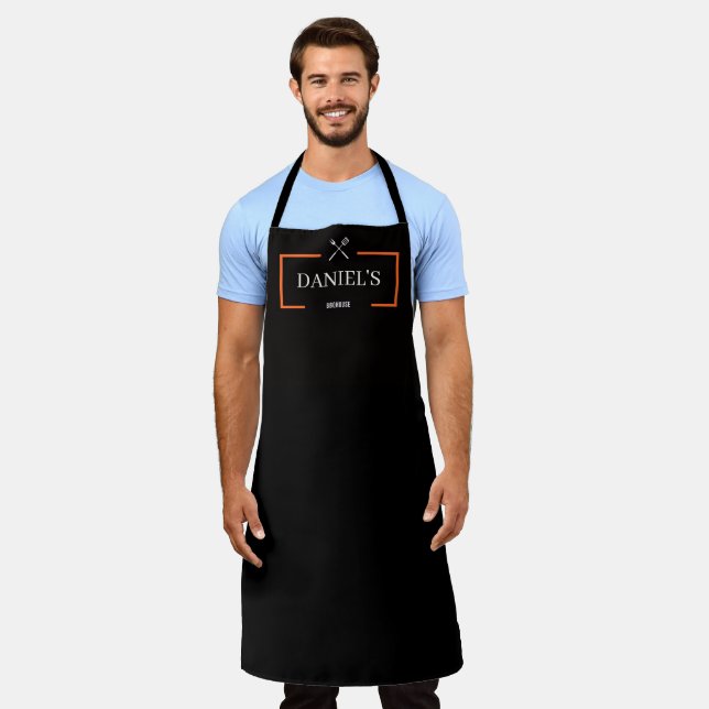 Bold Black Customizable Name BBQ HOUSE chefs grill Apron (Worn)