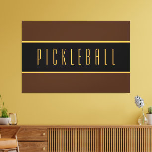 Bold Black Dark Brown Gold PICKLEBALL Stripes Canvas Print