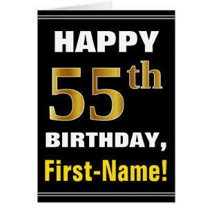 Bold, Black, Faux Gold 55th Birthday w/ Name Card