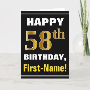 Bold, Black, Faux Gold 58th Birthday w/ Name Card