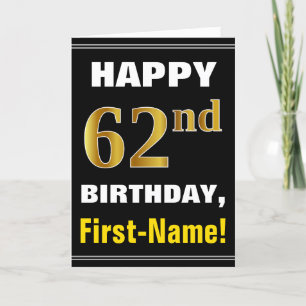 Bold, Black, Faux Gold 62e anniversaire avec carte