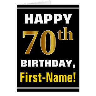 Bold, Black, Faux Gold 70th Birthday w/ Name Card