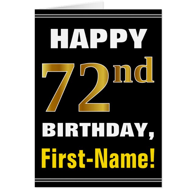 Bold, Black, Faux Gold 72e anniversaire avec carte (Devant)