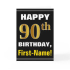 Bold, Black, Faux Gold 90th Birthday w/ Name Card