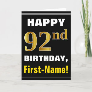 Bold, Black, Faux Gold 92e anniversaire avec carte