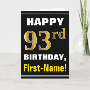 Bold, Black, Faux Gold 93rd Birthday w/ Name Card