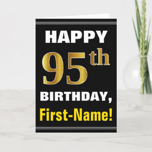 Bold, Black, Faux Gold 95th Birthday w/ Name Card