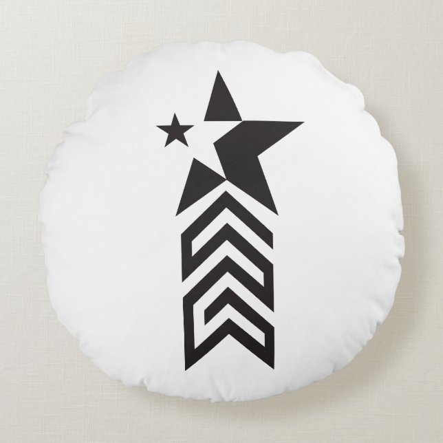 Bold Black Geometric Star Round Pillow (Front)
