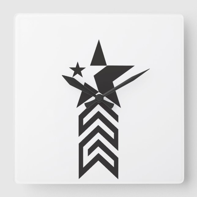 Bold Black Geometric Star Square Wall Clock (Front)