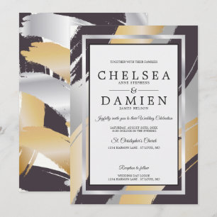 BOLD Black-Gold-Silver BrushStrokes BarefootBride™ Invitation
