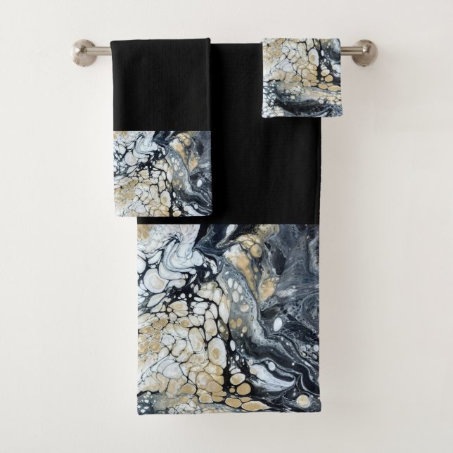 Bold Black Gold & White Bathroom Towel Set (Insitu)
