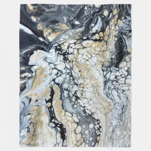 Bold Black Gold & White Large Fleece Blanket