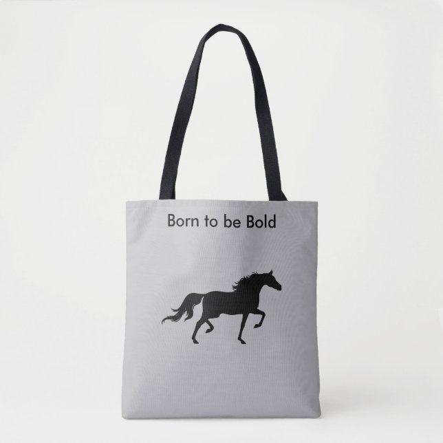 Bold Black Horse Silhouette on Silver Grey Tote Bag (Front)