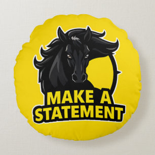 Bold Black Horse with Motivational Text Round Pillow