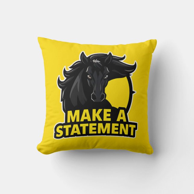 Bold Black Horse with Motivational Text Throw Pillow (Front)