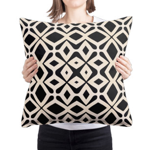 Bold Black & Ivory Geometric Pattern Design Throw Pillow
