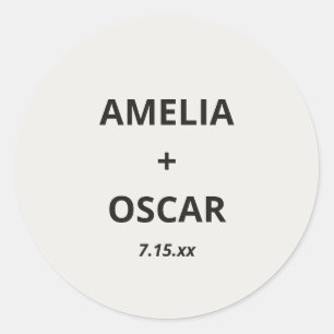 Bold Black Ivory Modern Wedding Names Date Custom Classic Round Sticker