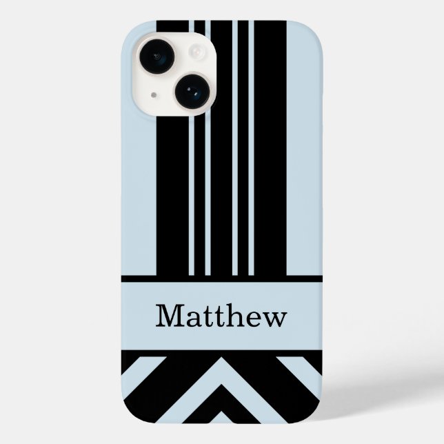 Bold Black & Light Grey Stripes Chevrons–Your Name Case-Mate iPhone Case (Back)