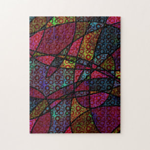 Bold Black Lines & Multicolored, Abstract Textures Jigsaw Puzzle