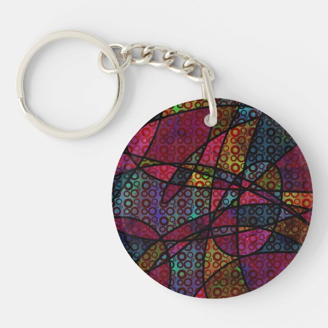 Bold Black Lines & Multicolored, Abstract Textures Keychain (Front)