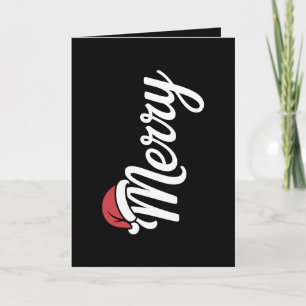 Bold Black Merry Christmas Santa Hat Holiday Card