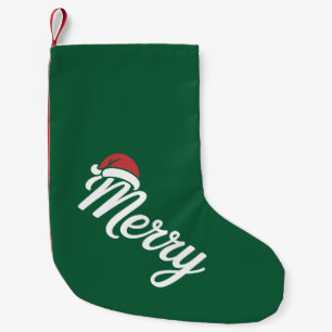 Bold Black Merry Christmas Santa Hat Small Christmas Stocking