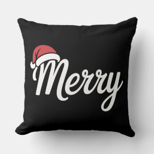Bold Black Merry Christmas Santa Hat Throw Pillow