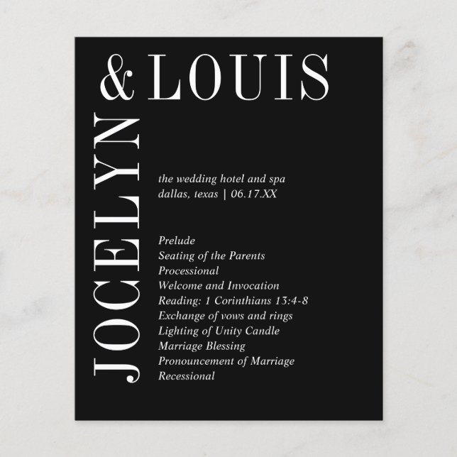 Bold Black Modern Wedding Program (Front)