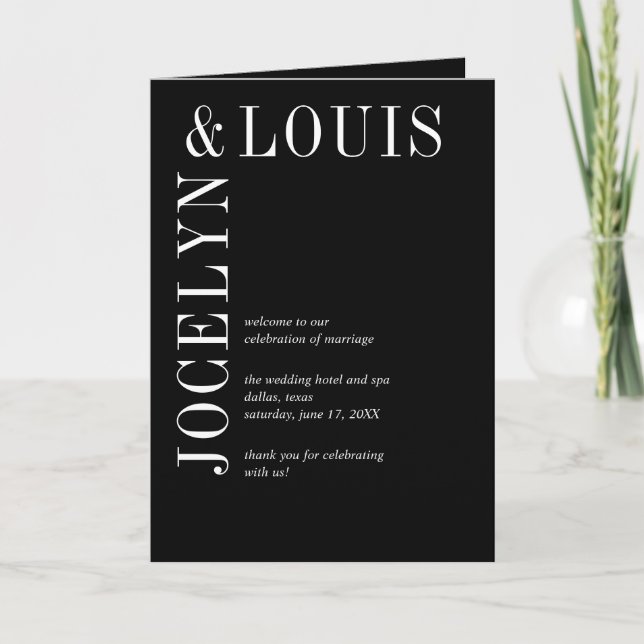 Bold Black Modern Wedding Program (Front)