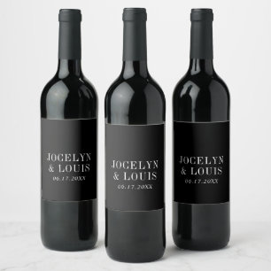 Bold Black Modern Wedding Wine Label