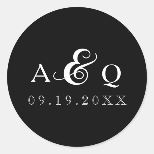 Bold Black Monogram Wedding Classic Round Sticker