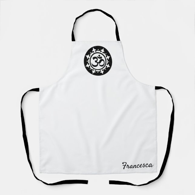 Bold Black Om Circle Symbol Kitchen Wear Apron (Front)