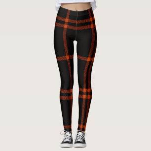 Bold Black Orange Scottish Tartan Modern Autumn  Leggings