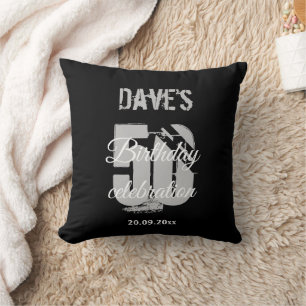 Bold Black Personalized 50th Any Age Birthday  Throw Pillow