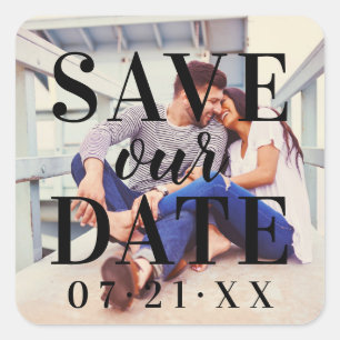 Bold Black Photo Overlay Wedding Square Sticker