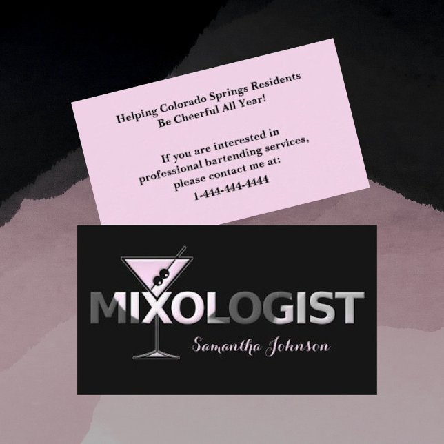 Bold Black Pink Text Bartender Business Card (Creator Uploaded)