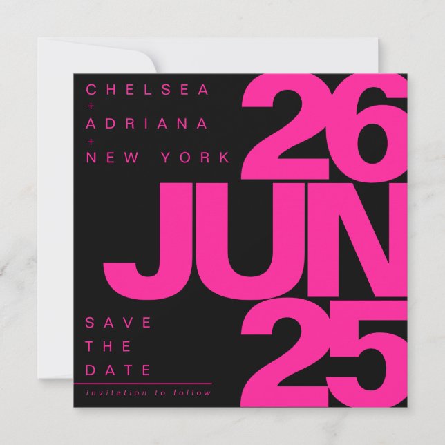 Bold Black Pink Typography Wedding Save The Date (Front)