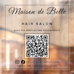 Bold Black Script QR Code Frosted Business Window Cling
