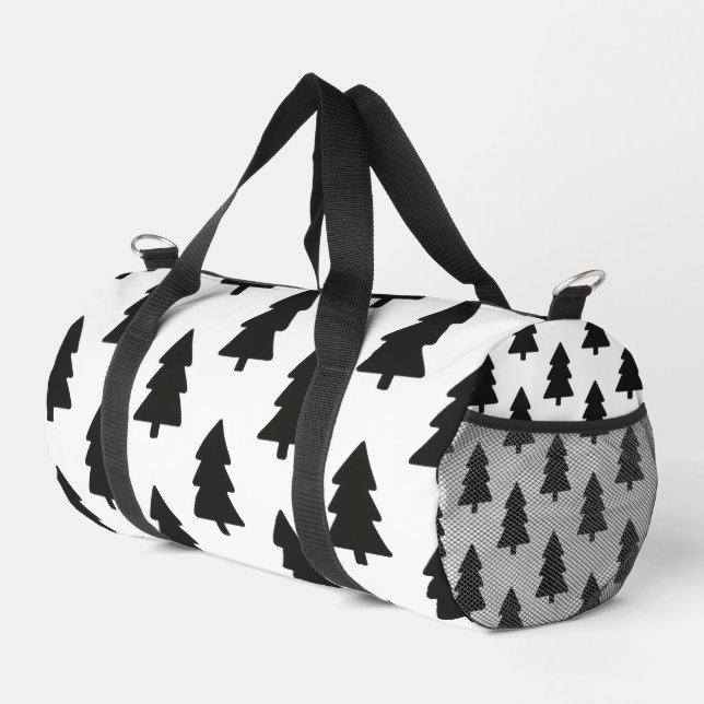 Bold Black Silhouette Christmas Tree Pattern Clean Duffle Bag (Right Corner)