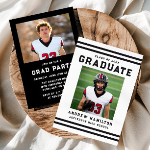 Bold Black Stripes Athletic Photo Graduation Party Invitation