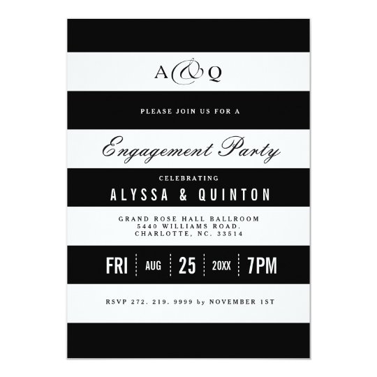 Bold Black Stripes Engagement Party Invitation