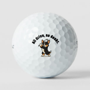 Bold Black Tri-Colour Corgi 'All Drive, No Doubt' Golf Balls