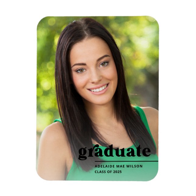 Bold Black Typography Photo Graduate Announcement Magnet (Vertical)