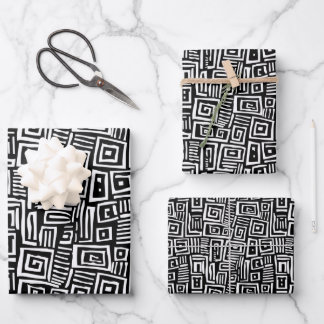 Bold Black & White Abstract Patterned Wrapping Paper Sheet