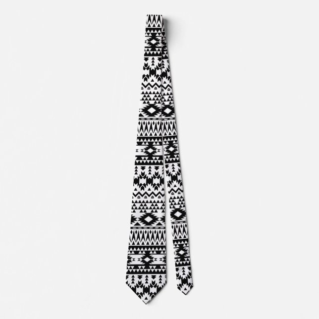 Bold Black White Aztec Geometric tribal pattern Tie (Front)