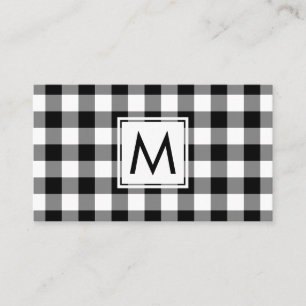 Bold Black White Buffalo Plaid Pattern Monogram Business Card