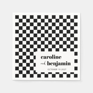 Bold Black White Chequerboard Custom Wedding Napkin