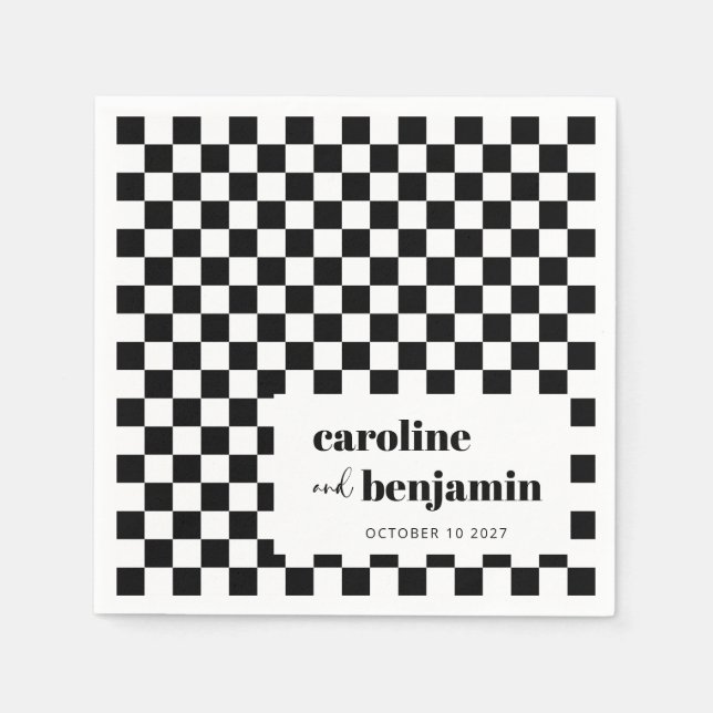 Bold Black White Chequerboard Custom Wedding Napkin (Front)