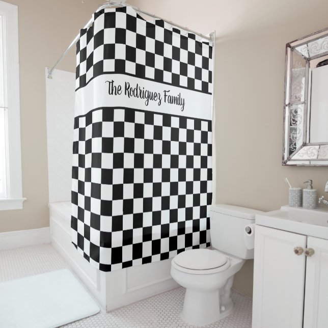 Bold Black White Chequered Pattern Custom Name (In Situ)