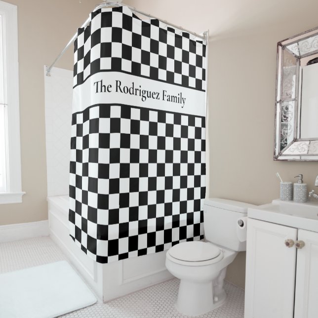 Bold Black White Chequered Pattern with Name (In Situ)